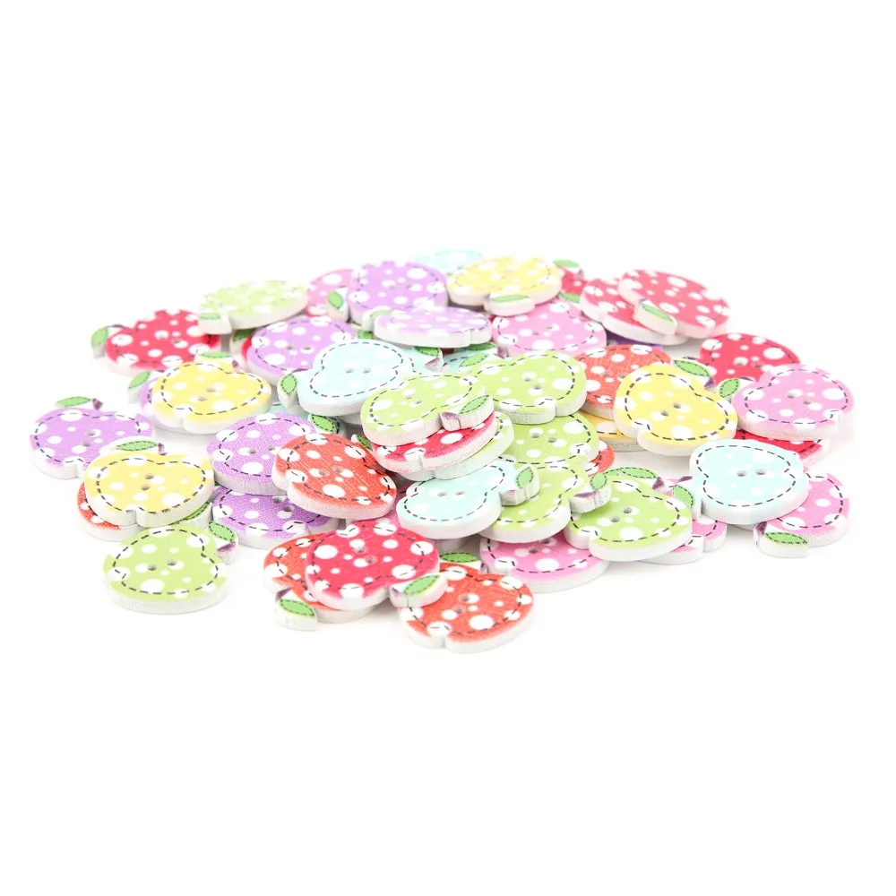 100PCS Two Holes Apple Shape Buttons Colorful Assorted Sewing Projects Wooden Buttons Decorative Buttons For DIY Clothing