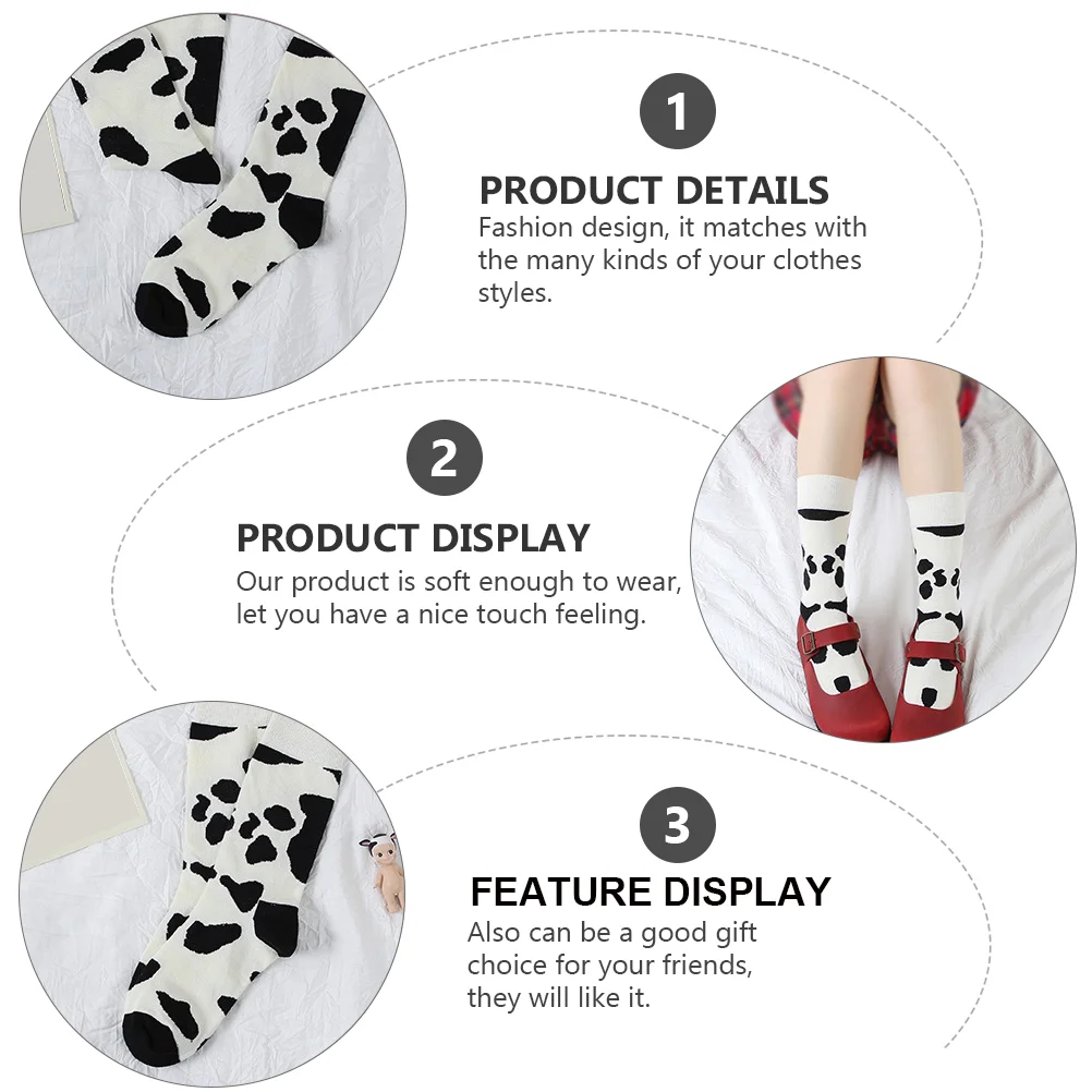 2 Pairs Printing Cow Socks Miss Girls Birthday Presents Colorful Cotton Printed