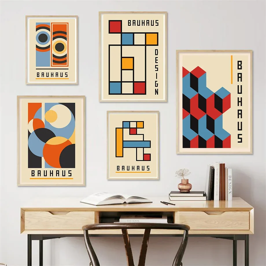 Abstract Retro Bauhaus Geometry Ball Rainbow Wall Art Canvas Painting Posters And Prints Wall Pictures For Living Room Decor