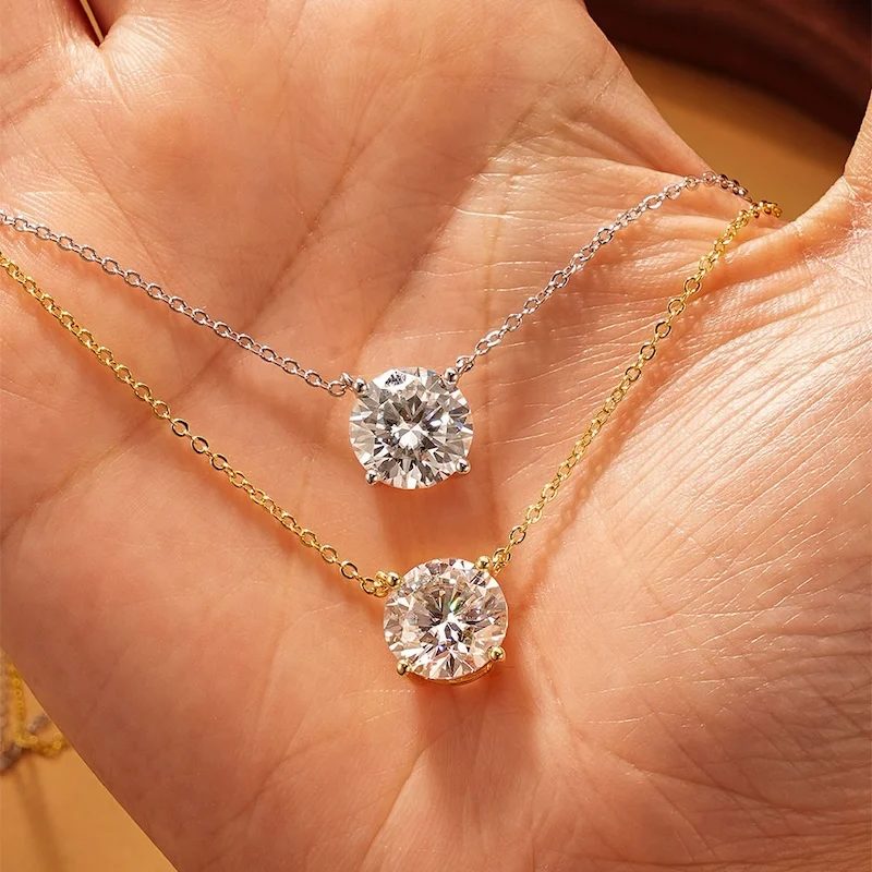 Rrjzz Solitaire D Color 4MM-11MM Moissanit-Anhänger-Halskette für Frauen, zertifizierte runde Halskette mit imitiertem Labordiamant, Schmuck – Detail 19