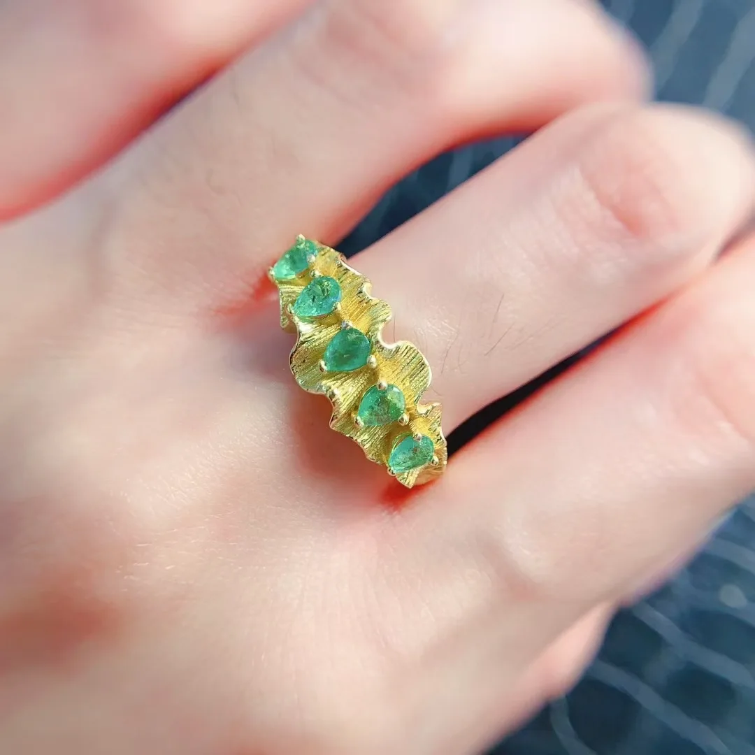 KJJEAXCMY High End Women's Ring Natural Emerald S925 Silver with Electroplating Boasting High Clarity Full Brilliance Gift