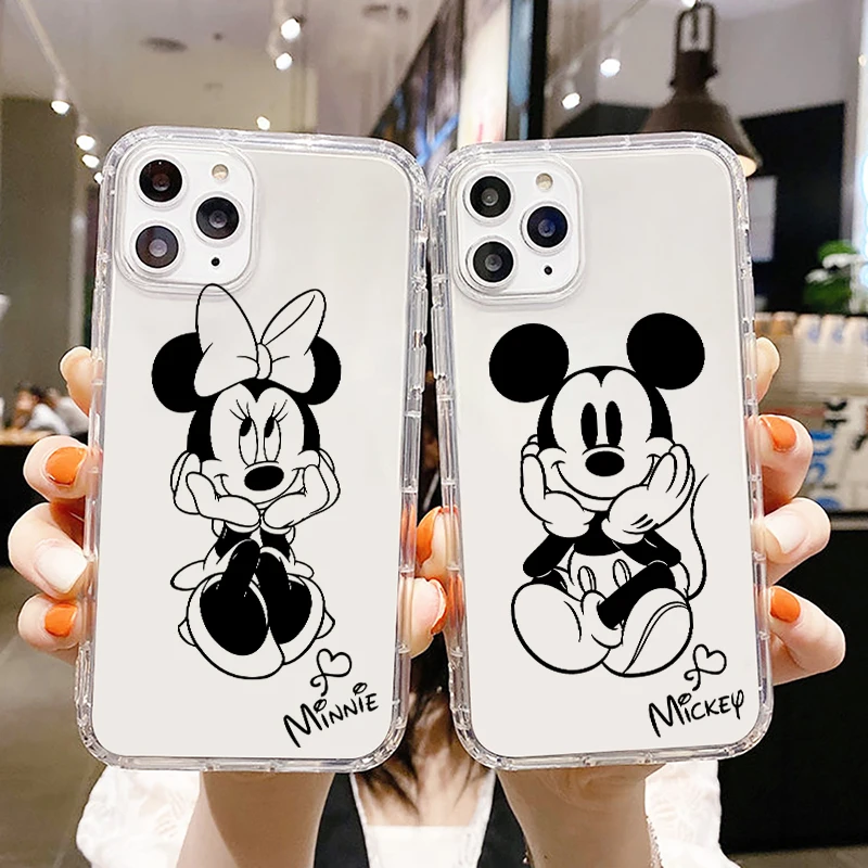 Disney Mickey Minnie Couple For Apple iPhone 15 14 13 12 11 SE XS XR X mini Plus Pro MAX Transparent Phone Case Cover