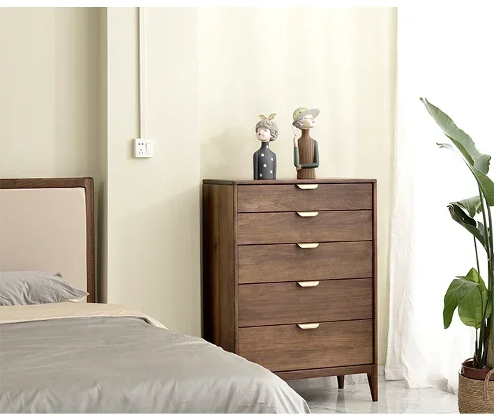 Black Walnut Five-Drawer Wooden Chest of Drawers Solid Wood Storage Cabinet Nordic Modern Minimalist Drawer High Cabinet