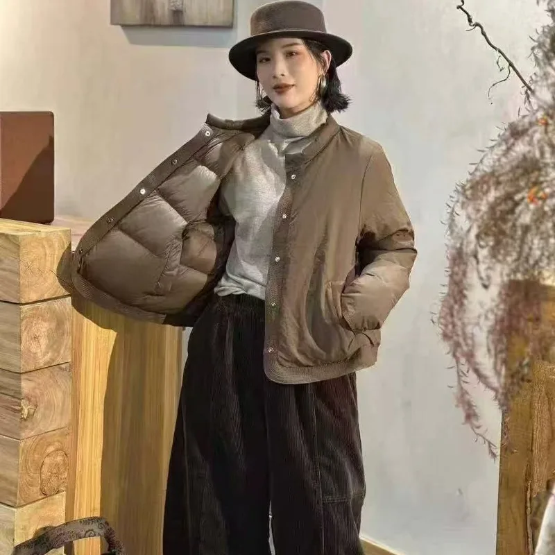 الشتاء اليابانية الجديدة الدافئة عكسها سترة منفوخة 90% بطة أسفل بلون أسفل سترة للنساء ملابس خارجية متعددة الاستخدامات #1