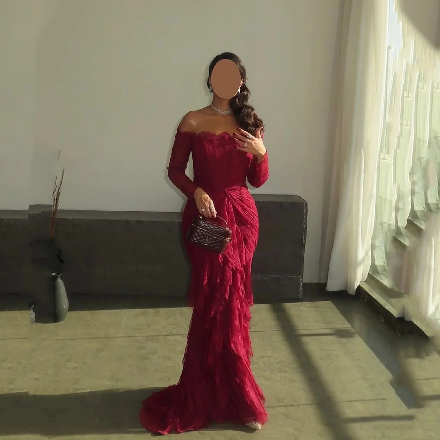 

Aileen Red Elegant Party Dresses 2025 Customized Prom Dress Mermaid Lace Long Sleeves فساتين سهرات Платье Женское Вечернее Gala