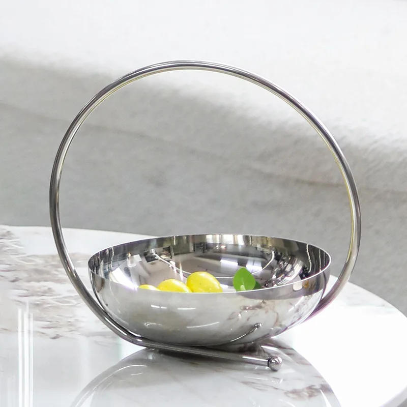 Luxuriöse Große Edelstahlschüssel, Tischgeschirr, Wohnzimmer-Tischdekoration, Ornamente mit Kreisdesign, Handliche Obstschale