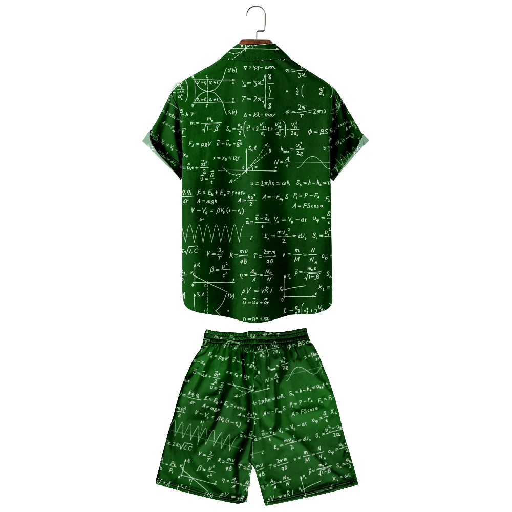 2022 men's set printed stitched Lapel short sleeve casual shirt beach shorts summer street wear Hawaii mathematical formula men