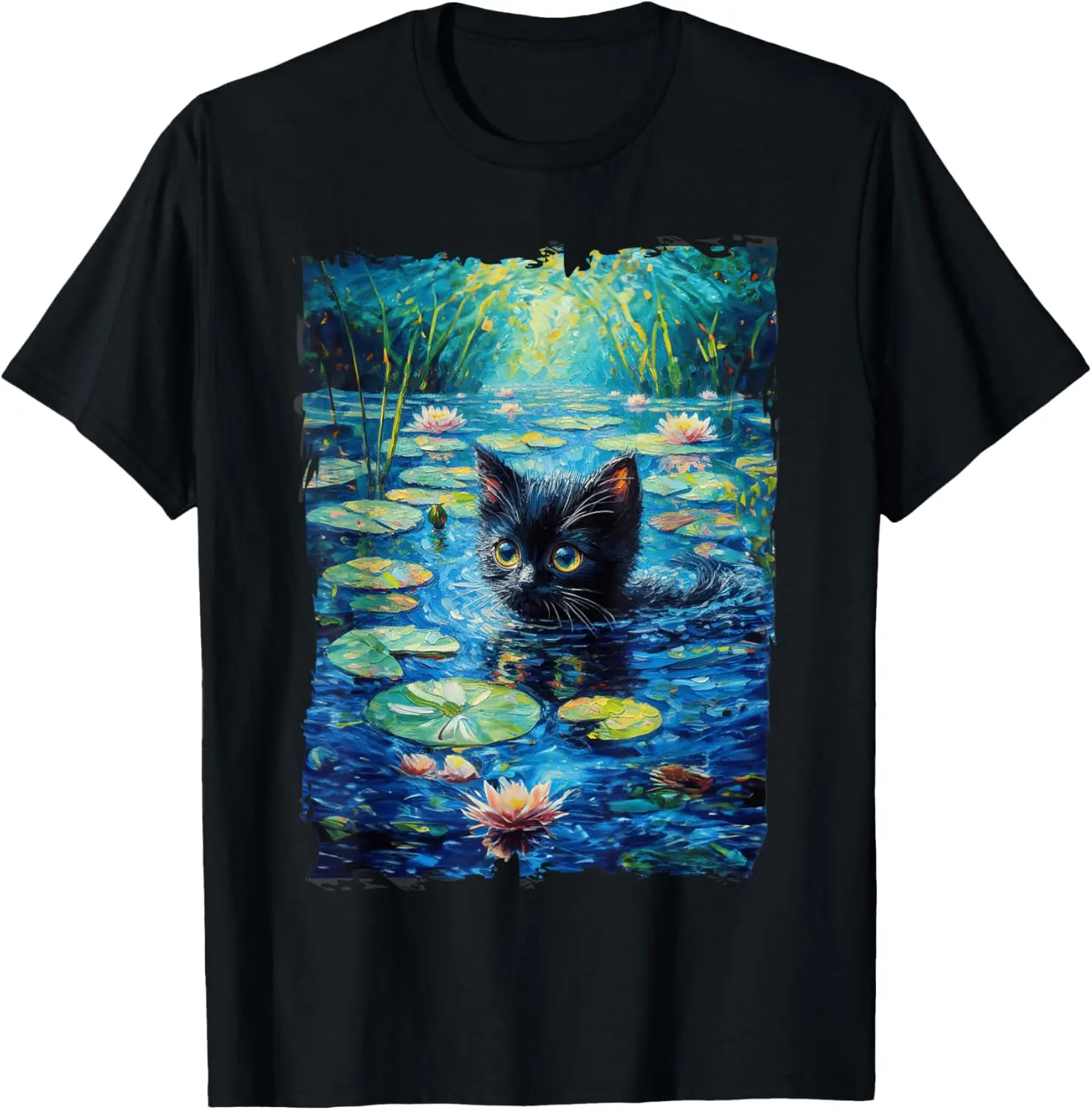 

Cat Monets Black Cat Waterlily T-Shirt