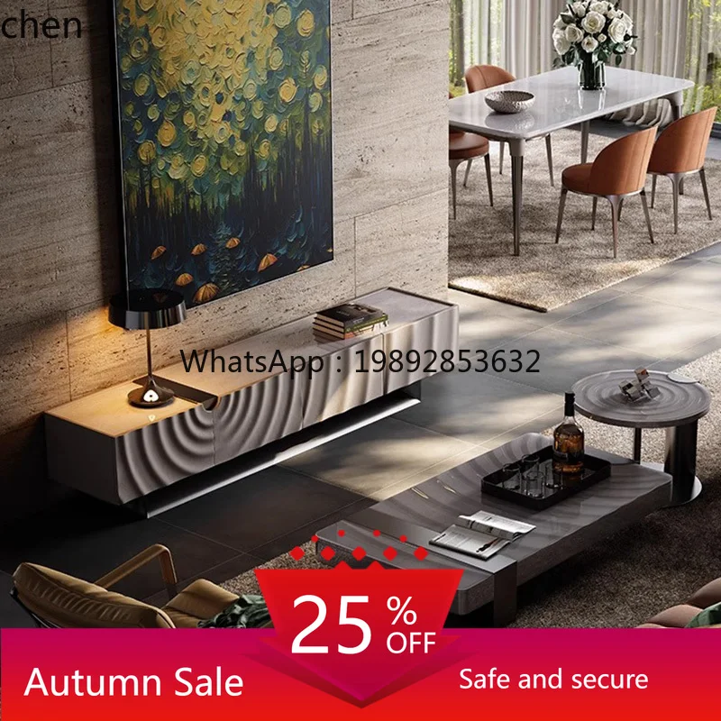 

TV cabinet whole house with rock slab storage floor cabinet coffee table combination TV cabinet