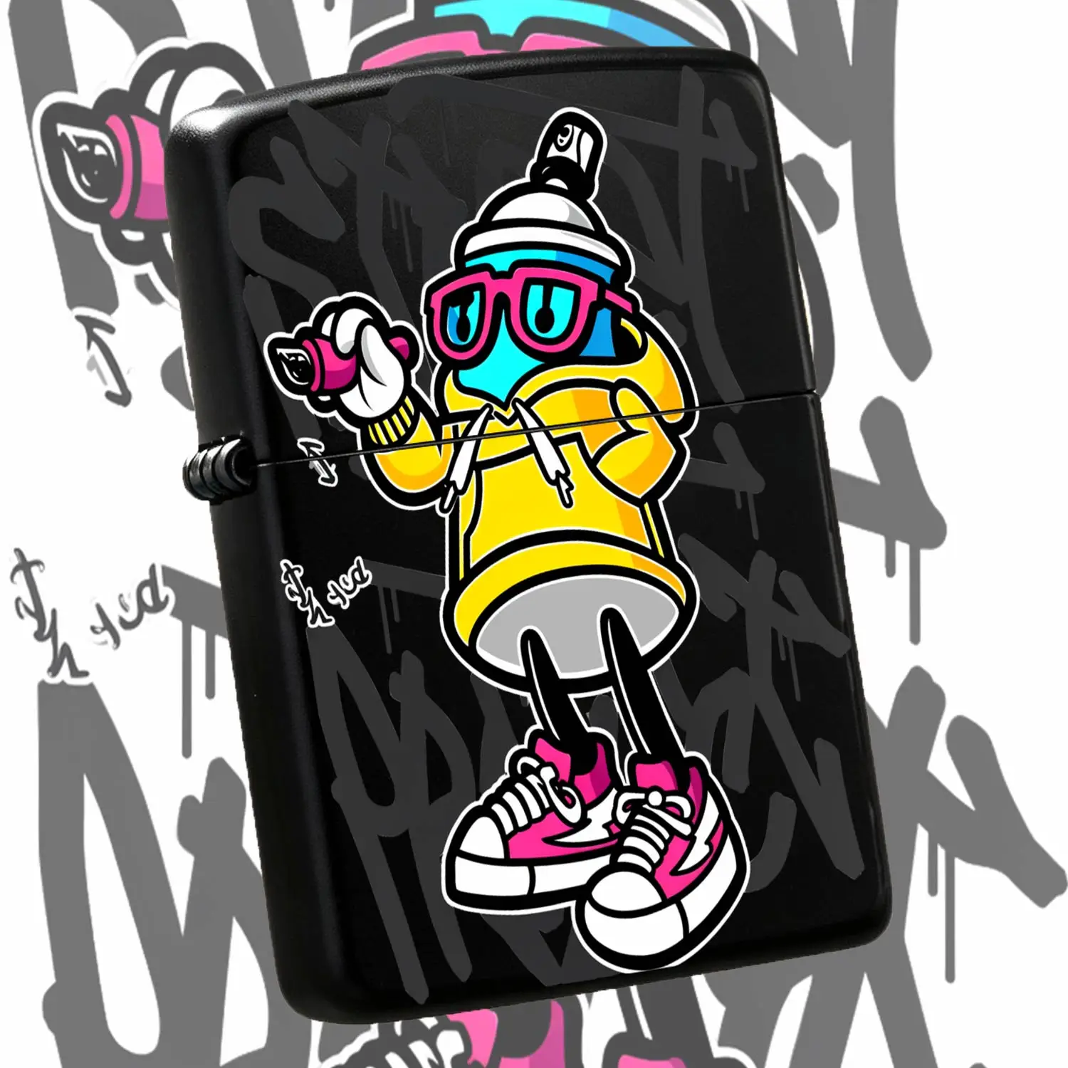 Trendy Graffiti Street Style Cartoon Spray Can Character Lighter, Cool Bright Neon Pattern Portable Igniter, Perfect For Daily Gathering Outdoor Camping Hiking Dating Scenarios, Unique Creative Exquisite Handy Item For A Humorous And Intere