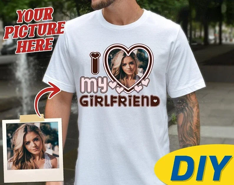 Kocham moją dziewczynę DIY koszula I Heart moja dziewczyna koszula GF T-Shirt prezenty dla chłopaków walentynki niestandardowe koszulki z nadrukiem topy