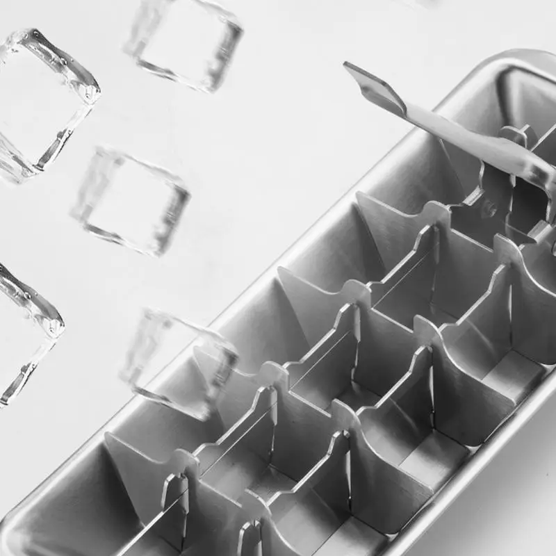 Stainless Steel Ice Cube Tray Lever-Style Ice Tray Ice Cube Maker Tray Freezer Square Ice Cube Mold For Milk And Drink Cooling