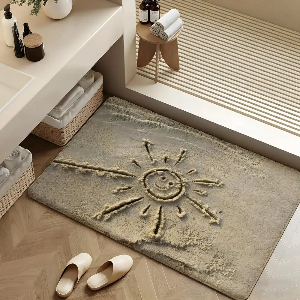 Beach Sand Floor Mat Soft Flannel Rug Non-Slip Absorbent Mat For Bathroom Bedroom Home Decor