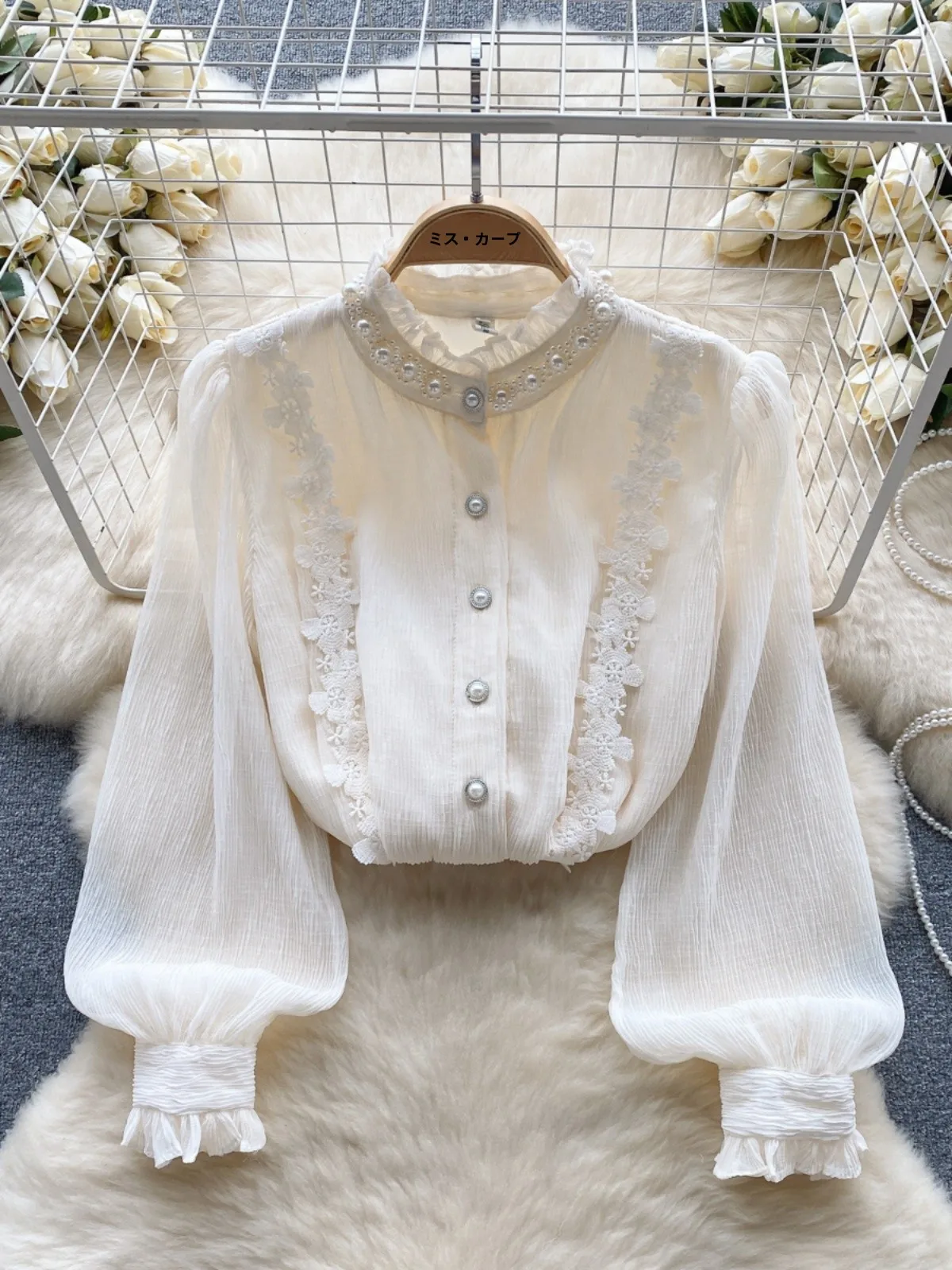 

Ele Vintage Long Sve Women's irt Loose Fit Lace Trim Design Autumn Faion Top Casual Chic Sle Regular Length