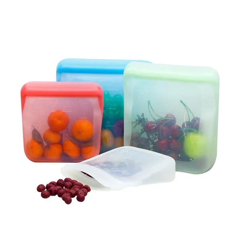 Silicone Food Storage Containers Reusable Stand Up Zip Shut Bag Cup Fresh Bag Food Storage Bag Fresh Wrap Leakproof Containers