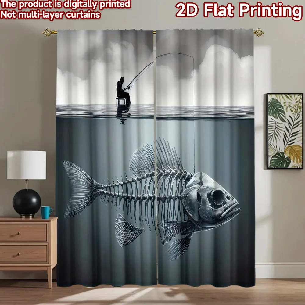 

1pc 2D flat Photography Backdrop Popular Background cloth Fisherman Above Fish Skeleton 100% Polyester Festive Backdrops Use for