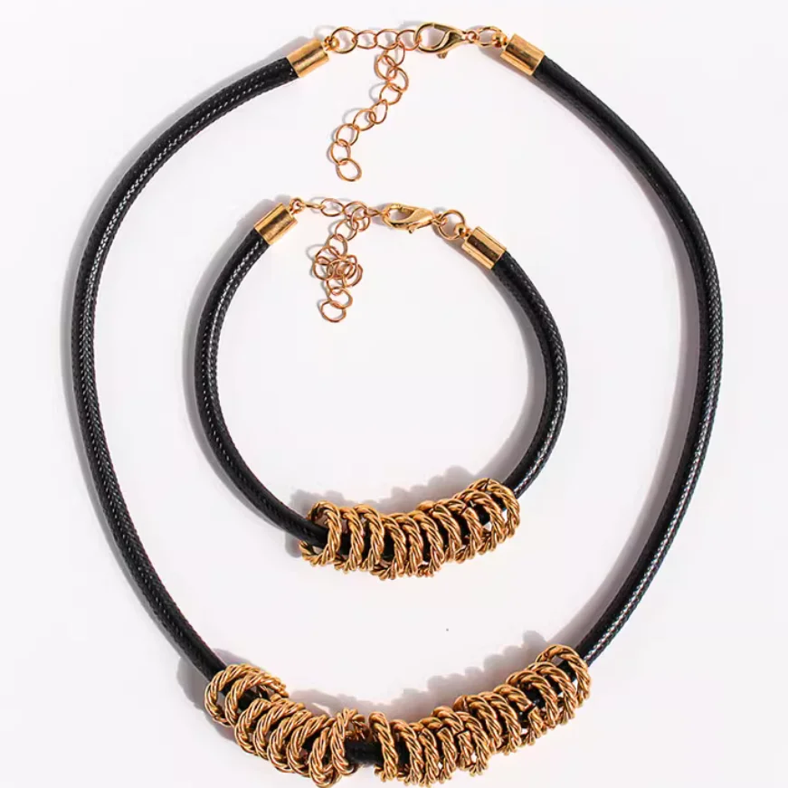 Foreign trade jewelry Europe and the United States wind twist circle necklace fold texture round earrings exaggerated ring