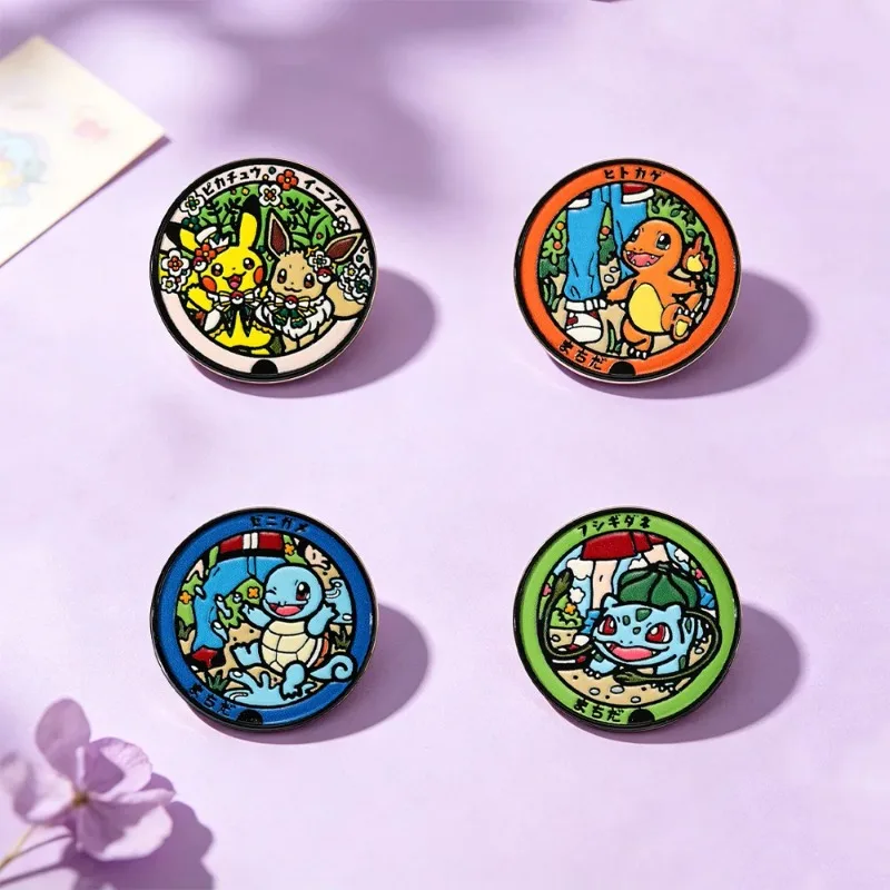 4Pcs Set Cute Pokemon Badges Eevee Monster Enamel Pins Elf Pikachu Charmander Brooch Lapel Pin Jewelry Gift For Backpack Clothes