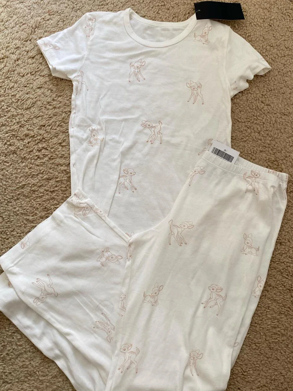 Little Deer Print T-shirt Pant Set Women O-neck Short Sleeve Slim Tee+Straight Sweatpant Sweet Home Pajama 2 Piece Sets Y2k
