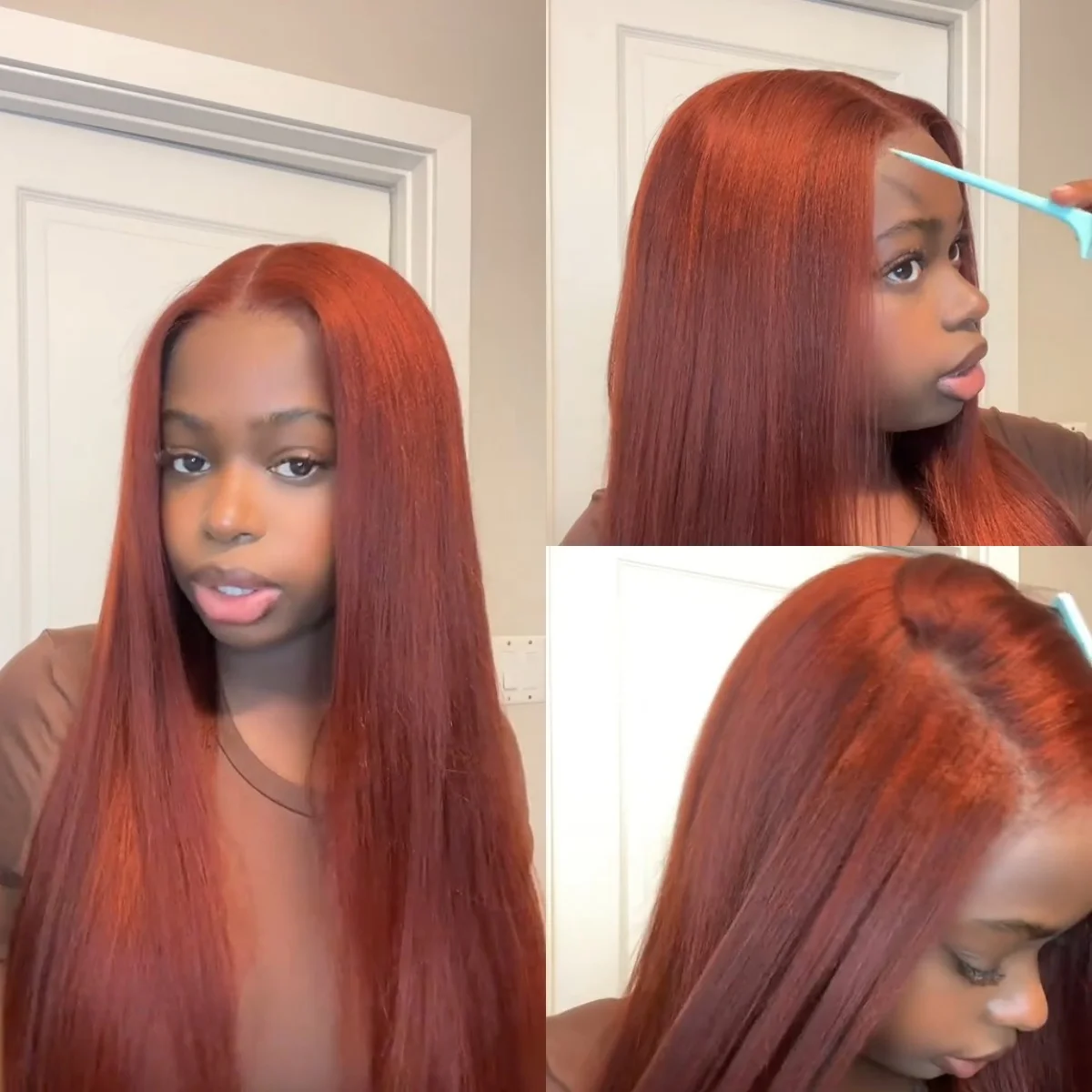 

Красновато-коричневый HD 13x4 кружевные фронтальные парики бесклеевые цветные человеческие волосы парики вьетнамский двойной утопленный прямой парик фронта шнурка