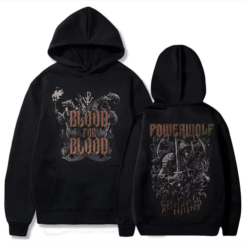 Rock band powerwolf masculino feminino hoodies via dolorosa preto por pullovers de grandes dimensões gráfico streetwear vintage camisolas unisex