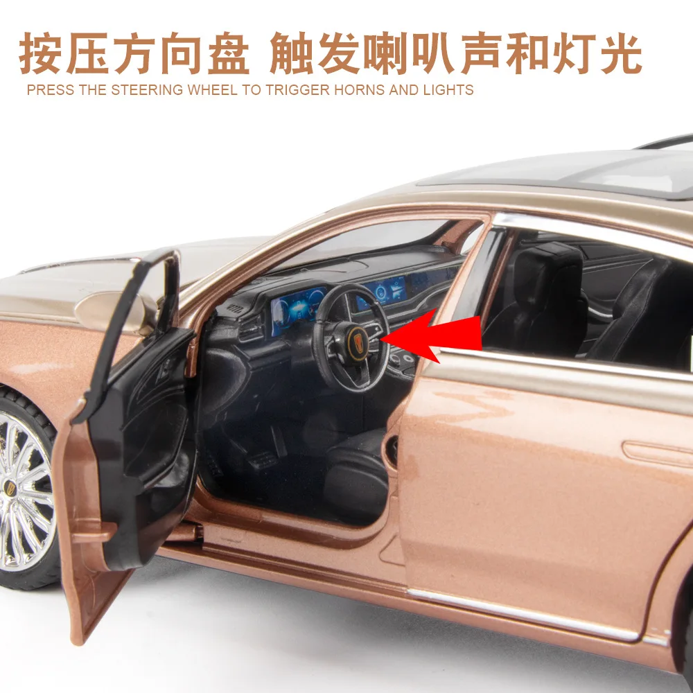 1:24 HONGQI H9 giocattoli per auto modello di auto in lega pressofuso veicoli in metallo modello di luce sonora modello da collezione giocattolo per