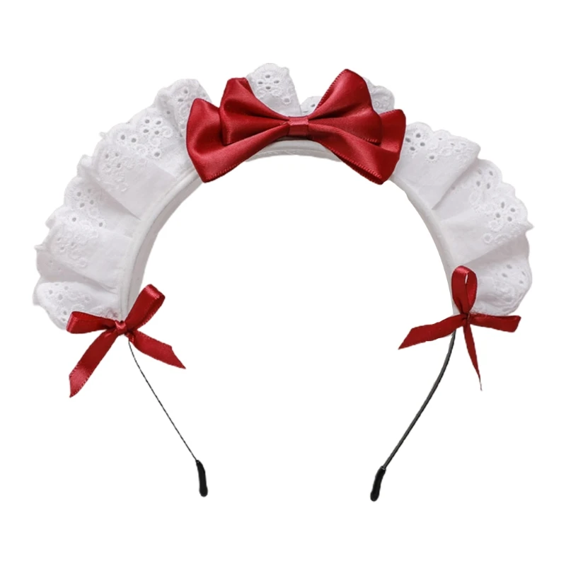 Japanese  Hair Accessories Ruffled Lace Sweet Bowknot Gothic French Maid Headband Anime Victorian Cosplay Costume