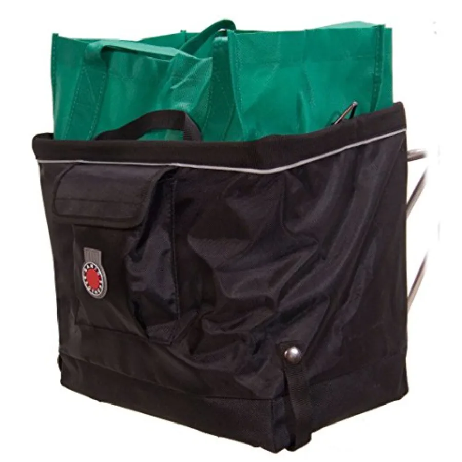 

Grocery Pannier for urban commuting, durable nylon fabric, black, waterproof and foldable with reflective strips