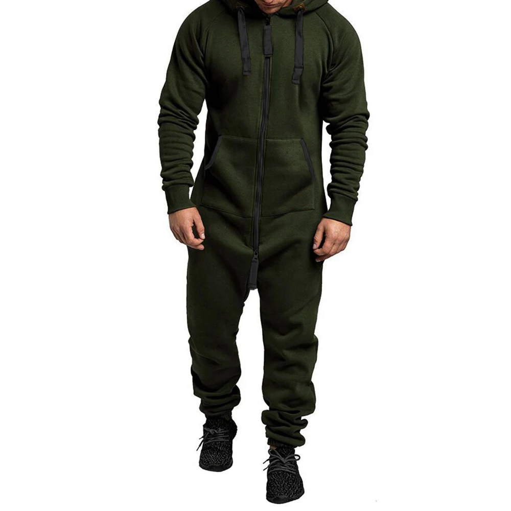 Autumn And Winter New Mens Hooded Contrasting Color Sports Fleece Personalized Jumpsuit Camouflage Print Casual Suit For Men