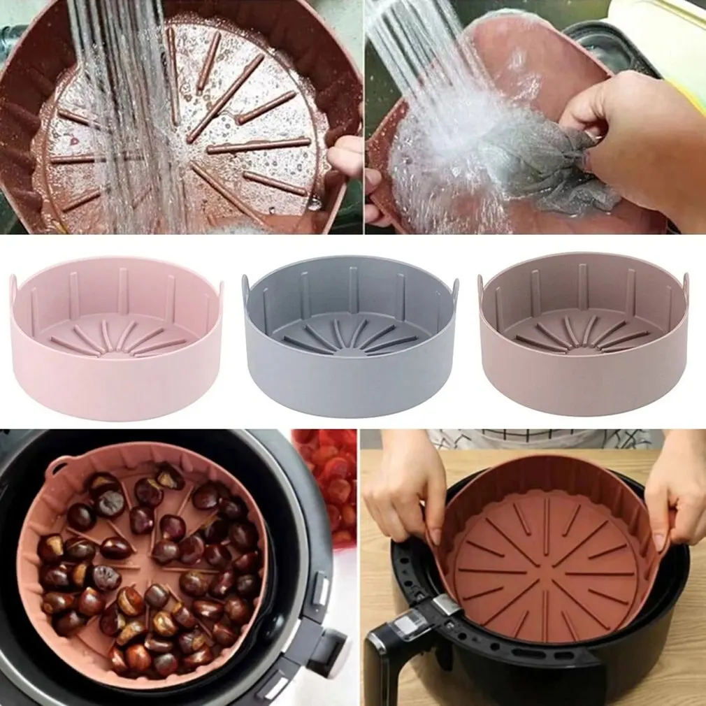 Airfryer Grill Pot vassoio Bakeware Pan friggitrice ad aria tappetino da forno cestello per stampi piatto in Silicone ciotola forno da cucina