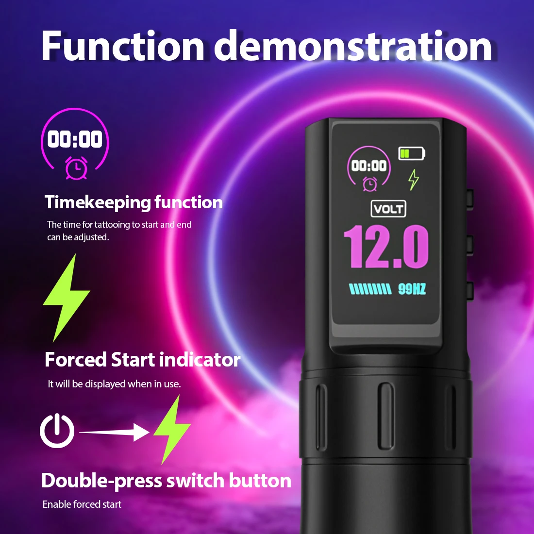 Wireless Tattoo Pen 3.5mm Stroke Direct Drive Dual Mode 1800mAh Battery LED Display Permanent Makeup Rotary Tattoo Machine