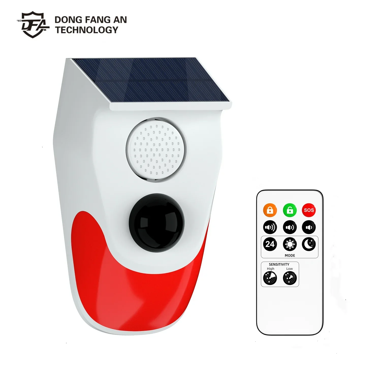 DFA Home Solar Sound & Light Alarm Motion Sensor with Remote Control 120 dB Siren Alert Flash Warning Strobe Security System