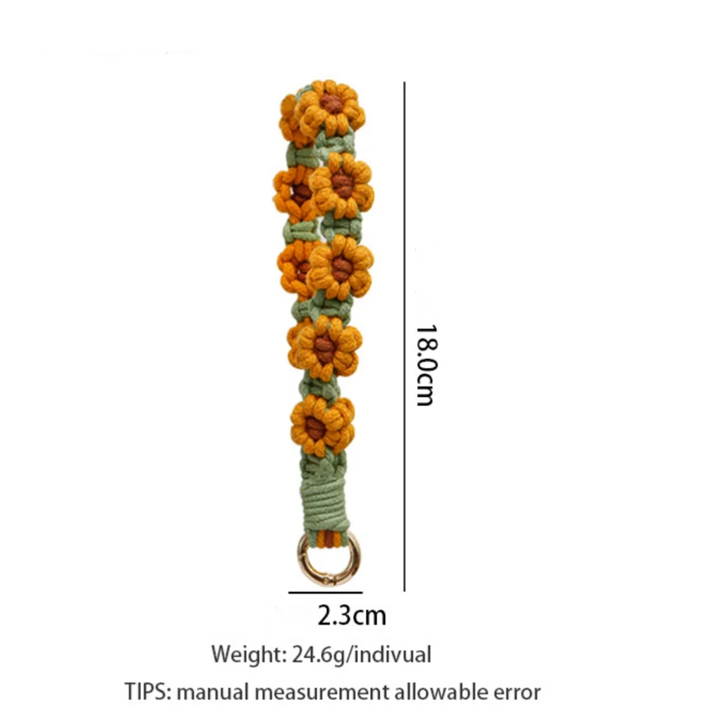 Cordón de teléfono móvil de Margarita tejida Bohemia, llavero de flores tejidas a mano, colgante de bolsa, accesorios de llavero de regalo creativo