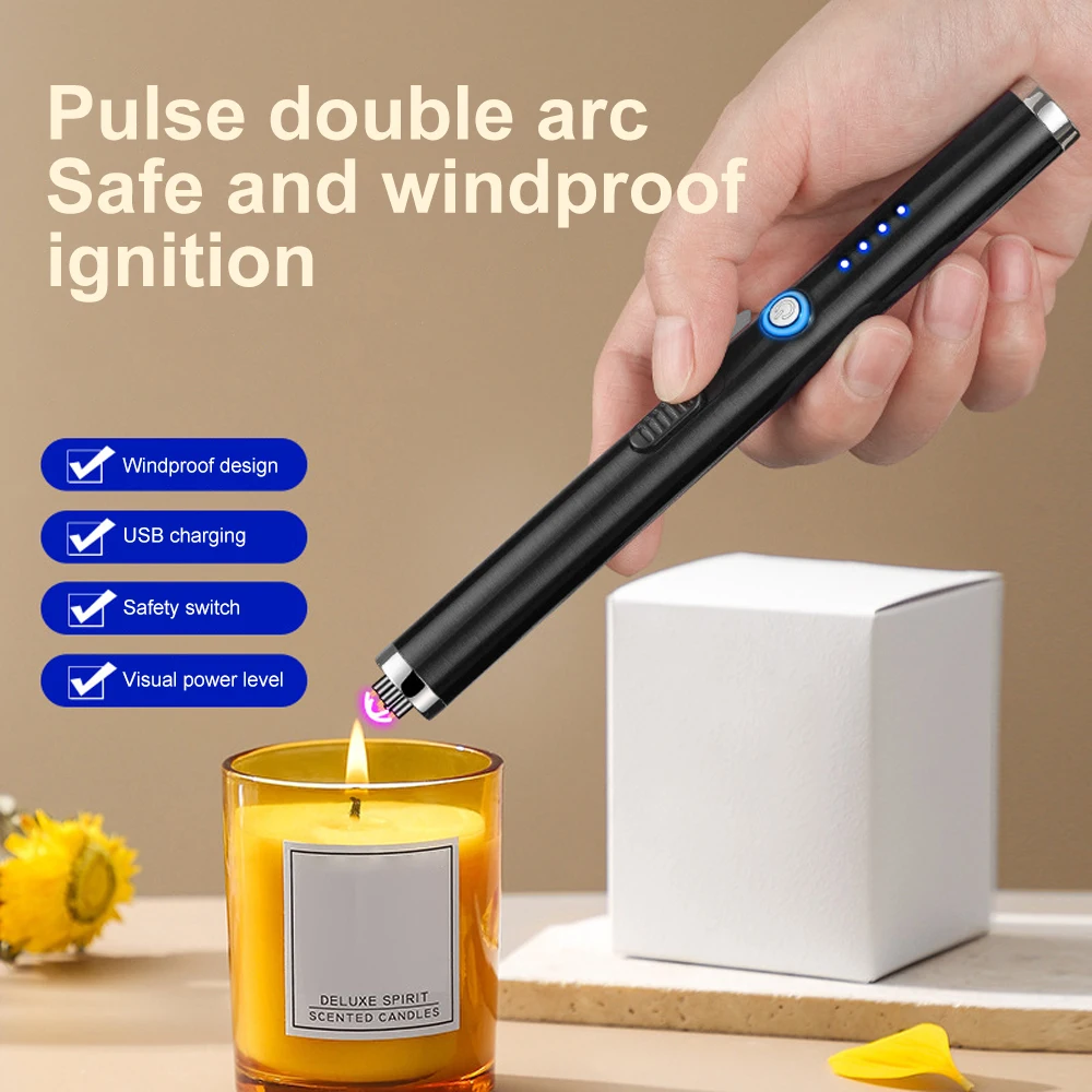 Electric Arc Lighter Type-C 360° Kitchen Candle Gas Stove Plasma Pulse Outdoor Metal Windproof Power Display Hook Ignition Gun