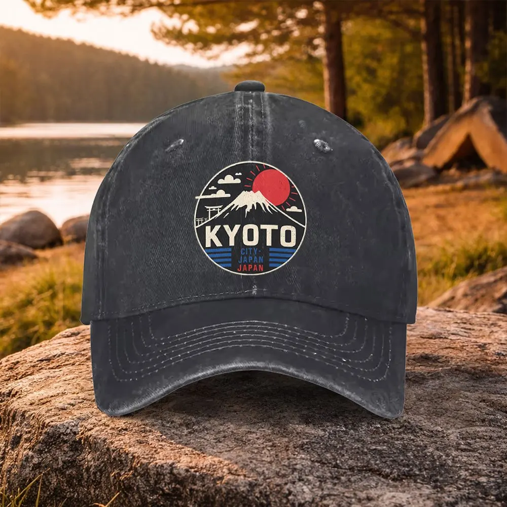 Kyoto Scenery Print Washed Duckbill Baseball Cap - Lightweight Suitable for Golf, Casual Wear & Outdoor, Unisex Cap with Landmar