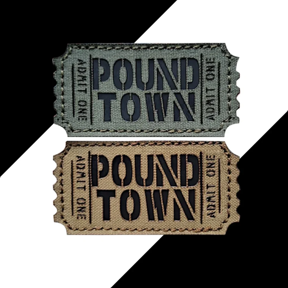 Army Green Pound Town Admit One Ticket Black IR Funny Letter Patch For Bag Hat Shirt Army Label Applique Bag Sew-on Hat