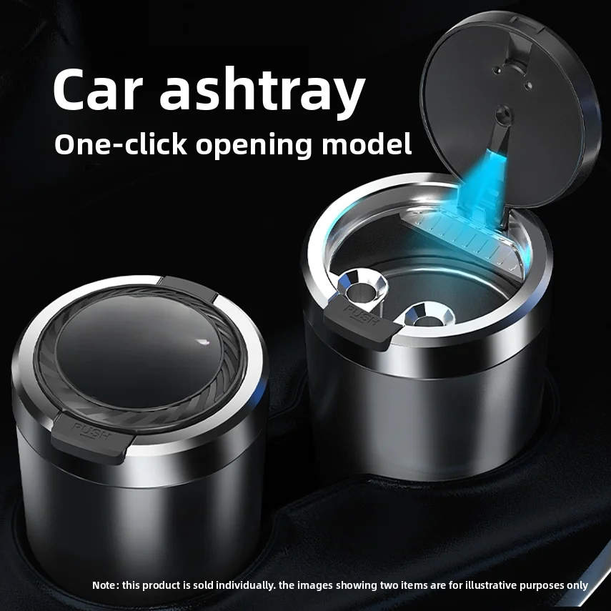 New Car Ashtray With Light And One-touch Lid Opening, Personalized Car Accessory
