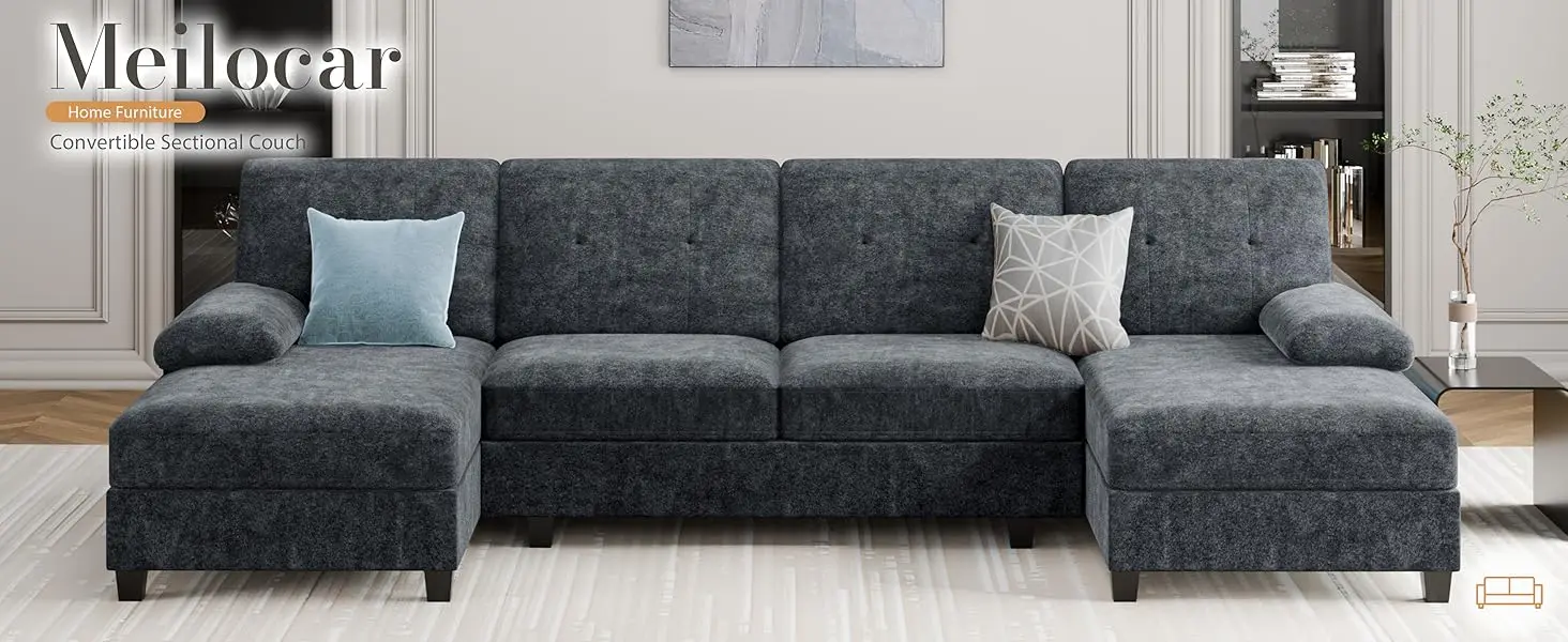 u shaped couch double chaise sectional sofa for living room large 4 seat sofa