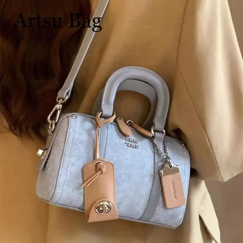 Women Versatile Hand-Held Shoulder Crossbody Bag Summer Fashion Trend Blue Bucket Handbag Commuting Pillow Bag