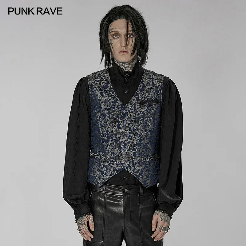 PUNK RAVE Men's Gothic Non-elastic Jacquard 3D Effect Gorgeous VestSleeveless Waistcoat 3 Colors Simple Version Easy Matching