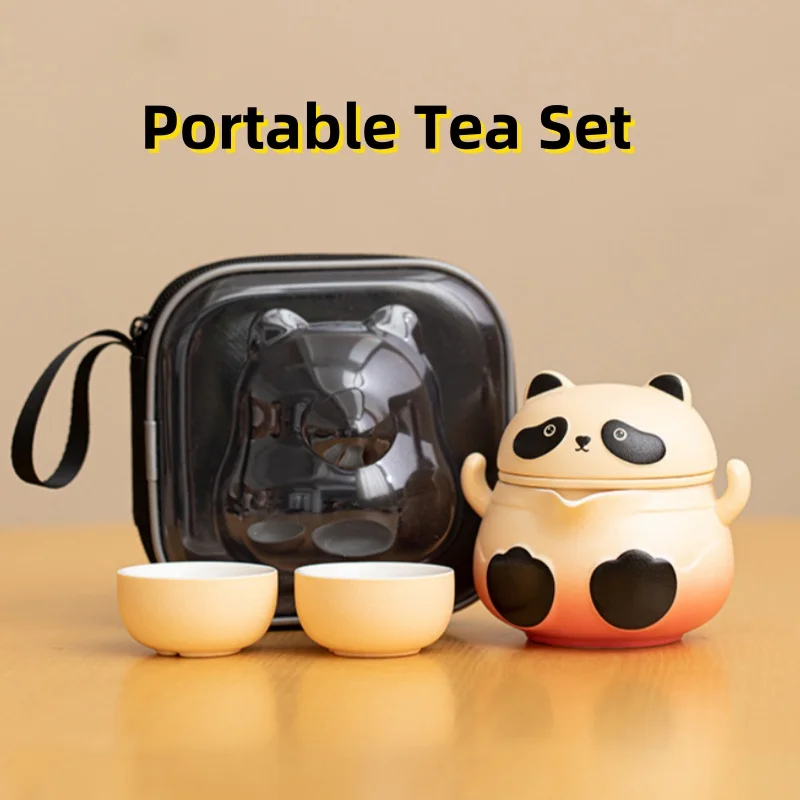 

Chinese Kung Fu Tea Set Ceramic Panda Pot Two Cups Afternoon Tea Luxury Ceremony Portable Travel Teaware Set Desktop Decoration