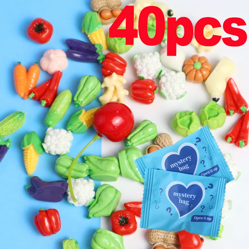 

40 Pieces Mini Resin Solid Color Simulation Vegetable Blind Box Creative Home Kitchen Decoration Accessories Surprise Blind Bag