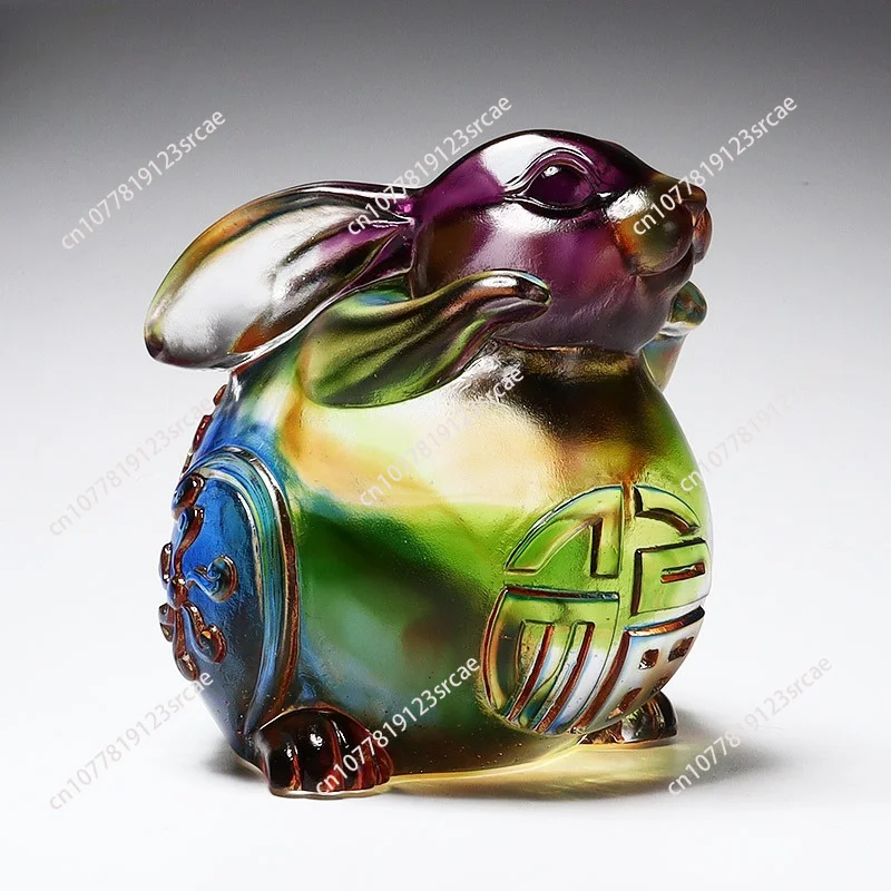 Crystal glazed rabbit ornament attracts wealth cute home decoration, living room entrance gift, creative zodiac jade rabbit gift