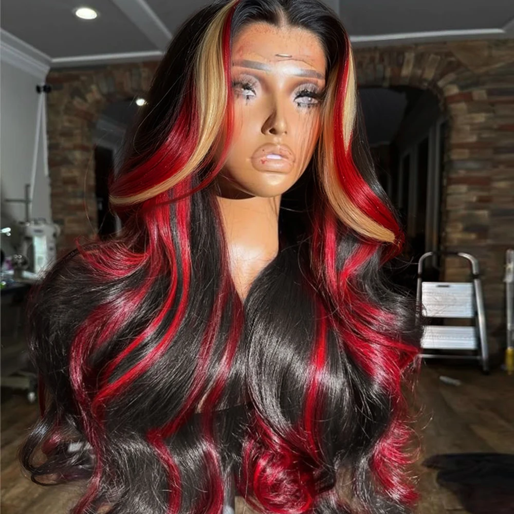 

1B/99J/27 Highlight Wig 30 Inch Body Wave Lace Human Hair Wig Pre Plucked Burgundy Color 5X5 Glueless Wigs For Women Wear And Go