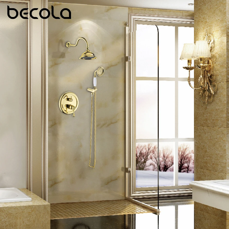 BECOLA Bathroom Concealed Shower Faucet High Quality Gold and Chrome Shower Set Wall Mounted B-2201