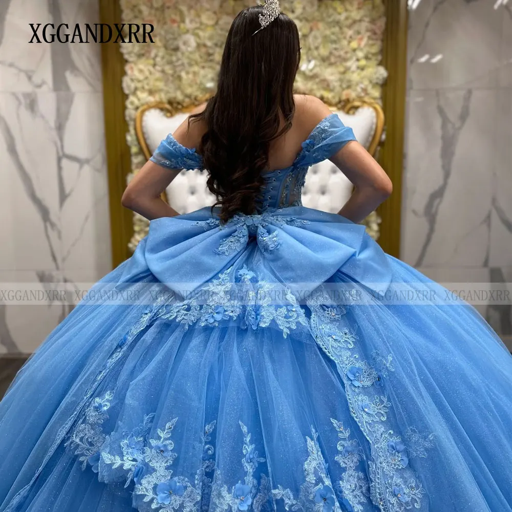 Customized Elegant Sky Blue Ball Gown Quinceanera Dress 2025 3D Floral Lace Applique Sweet 16 Dress Birthday Vestidos De 15 Anos