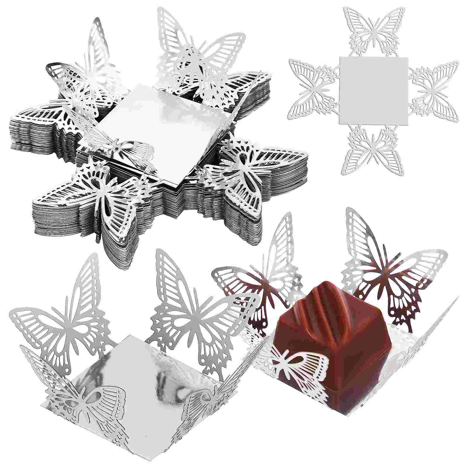 

50 Pcs Cake Butterfly Paper Cup Boxes Cupcakes Mini Square Liners Party Chocolate Tray