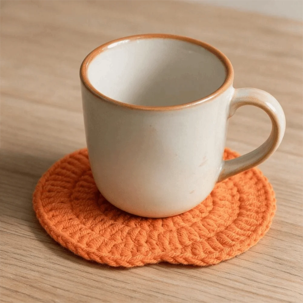 6 Piece Cartoon Halloween Crochet Pumpkin Coaster Non-slip Hand-woven Drink Cup Mat Heat-resistant Heat Insulated Mat Gift