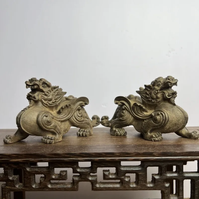 Hand-Carved Agarwood Pixiu Statue - 4.7x1.9x3