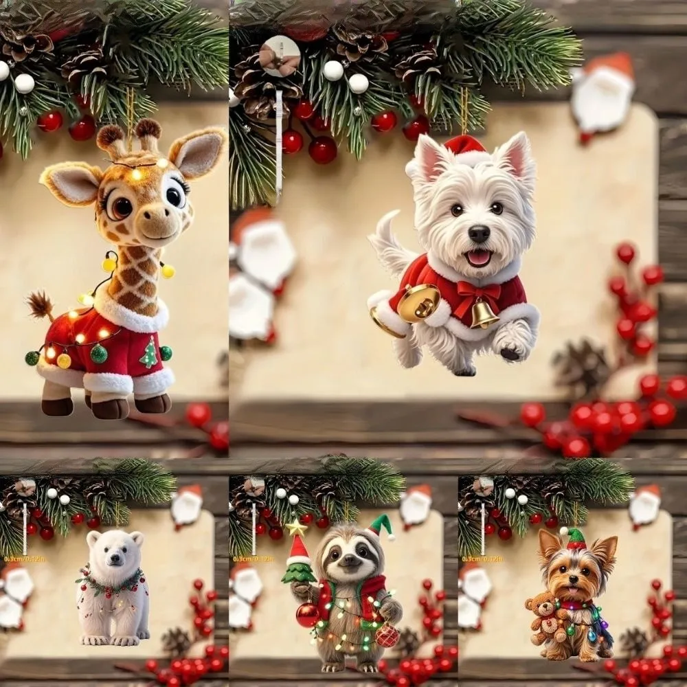 2D Flat Design Acrylic Animal Pendants Vibrant Colors Exquisite Craftsmanship Christmas Tree Ornaments Cute Festive